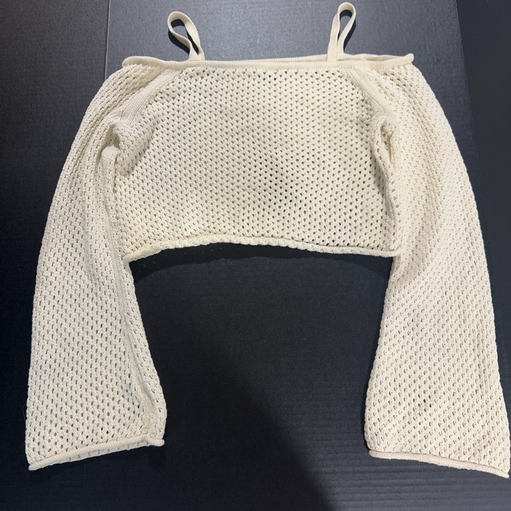American Eagle Cream Knit Strapped Shrug